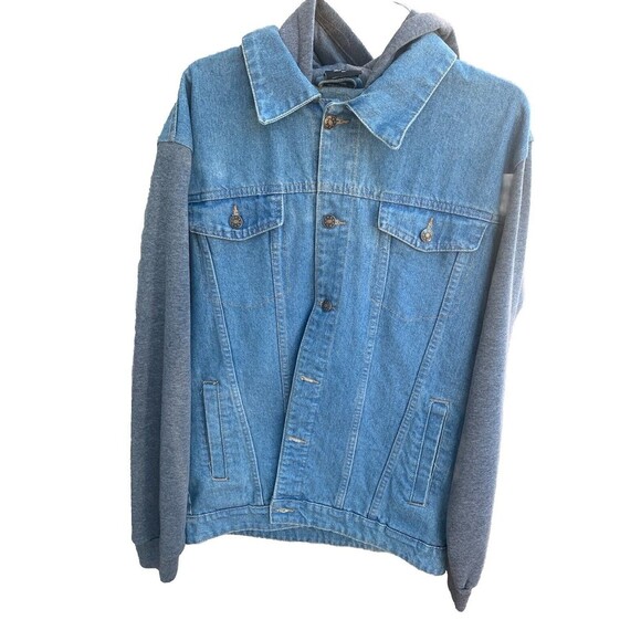 Men's Collared Denim Jean Jacket Sweatshirt sleeves Retro size large - Picture 4 of 4